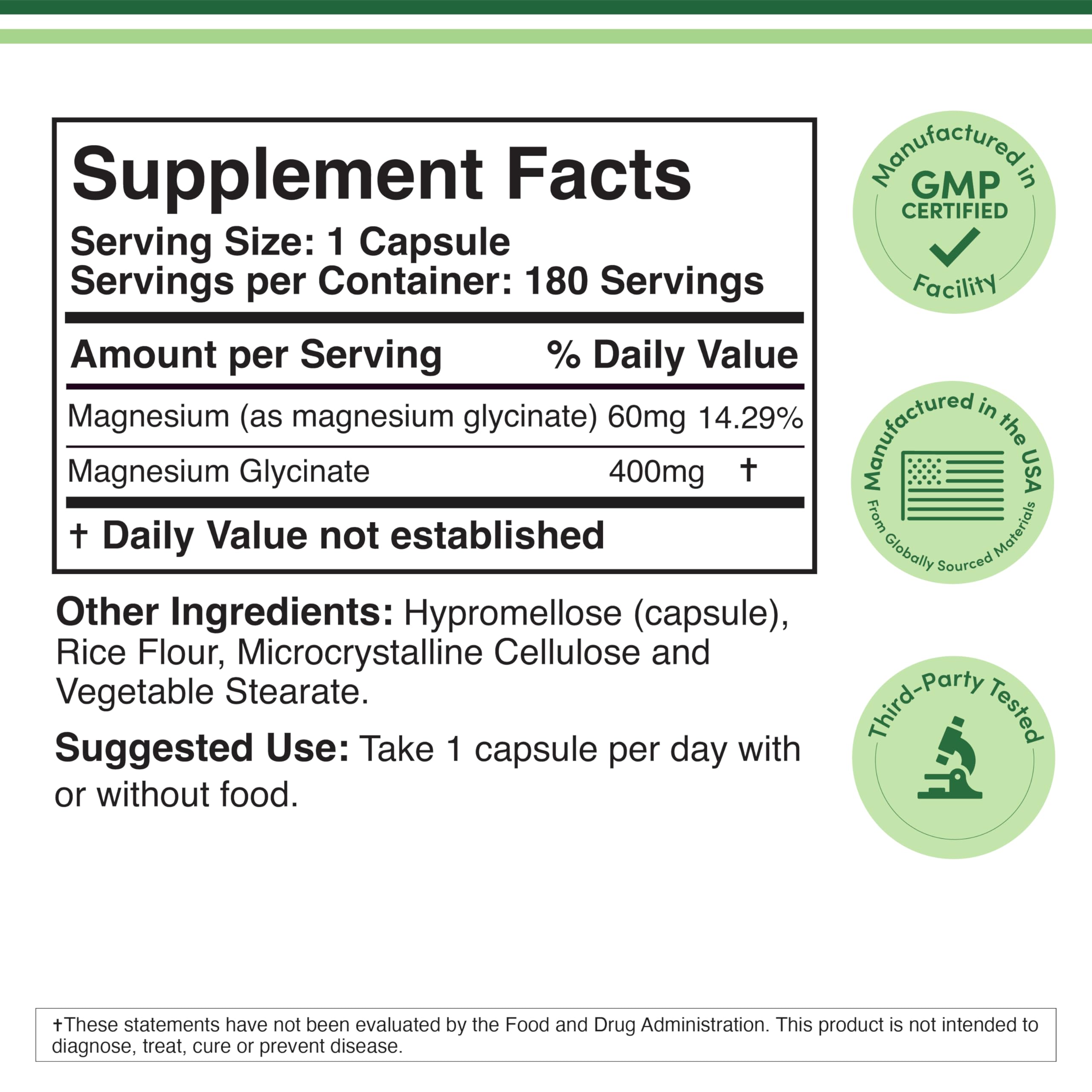 Magnesium Glycinate 400mg – Sleep & Muscle Support, 180 Capsules
