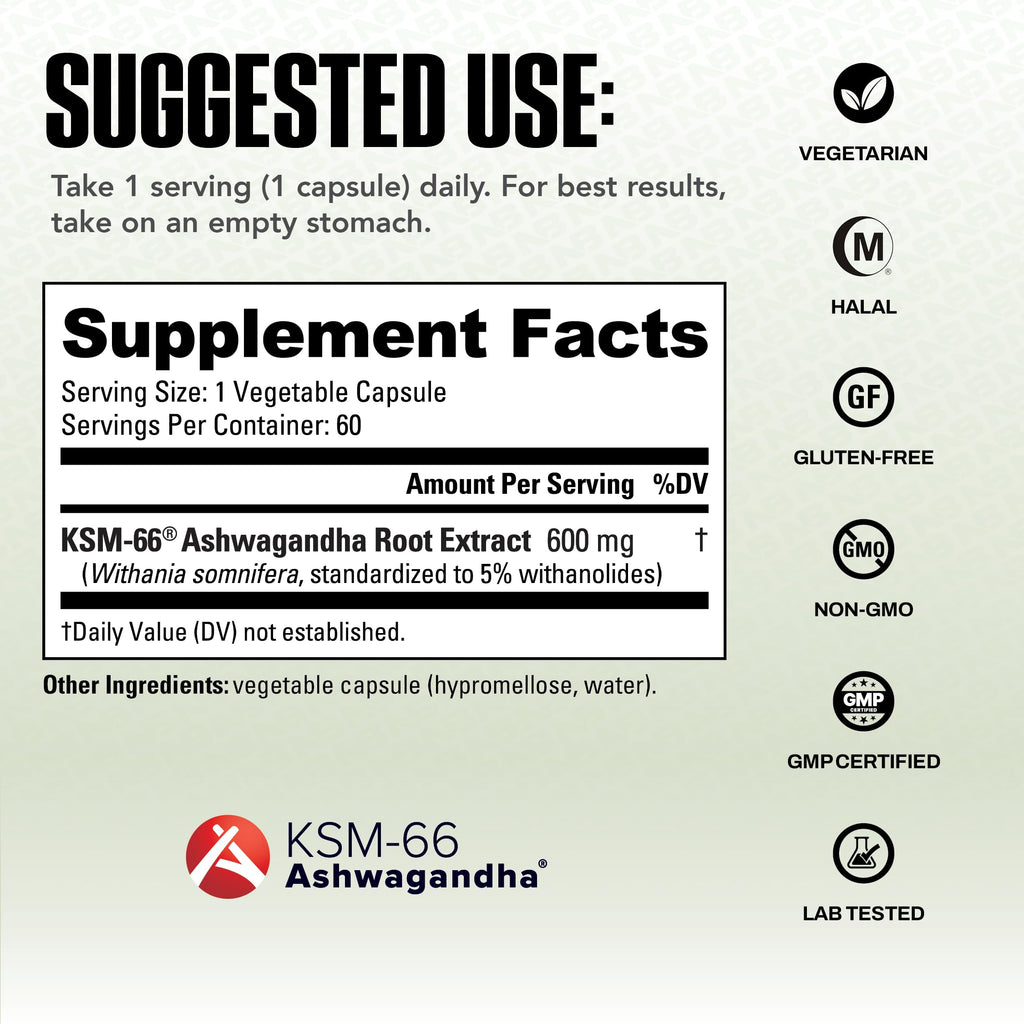 Ashwagandha KSM-66 600mg Capsules for Stress, Mood & Performance Support