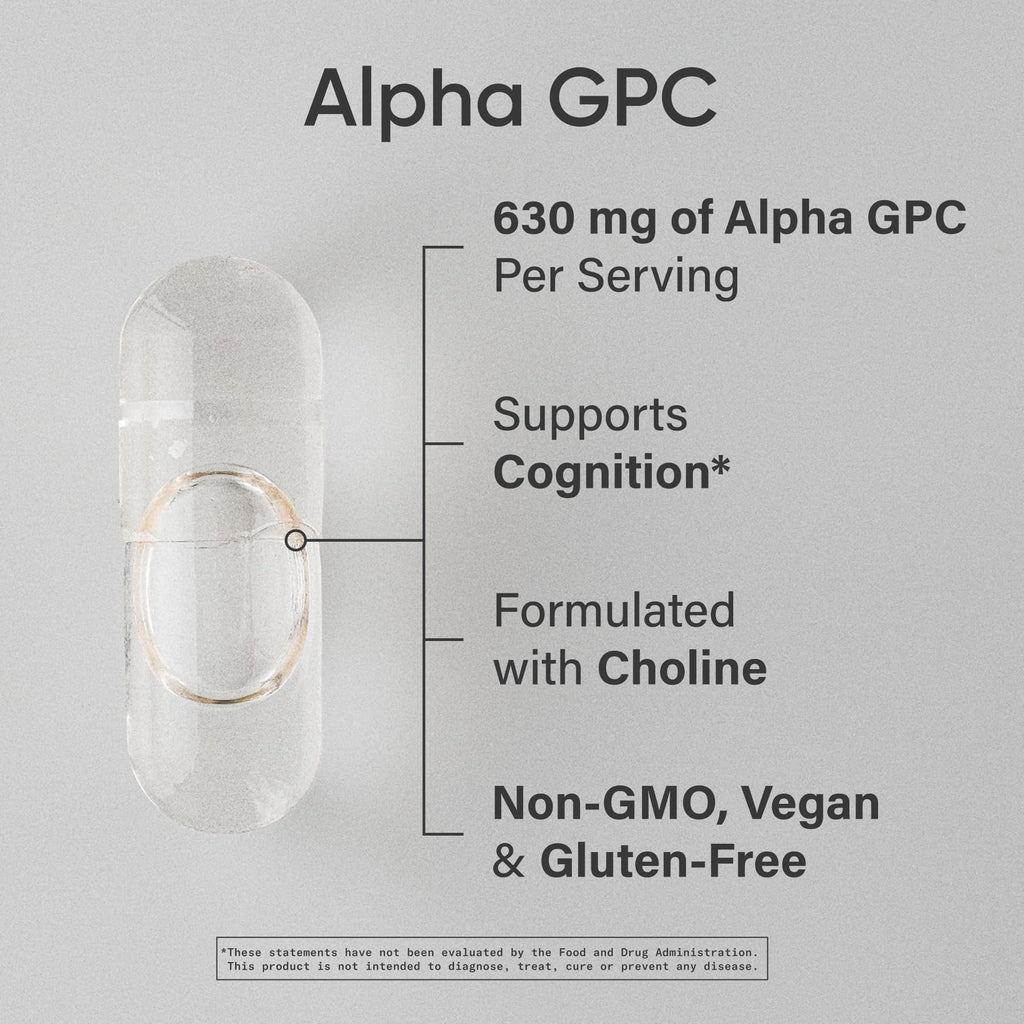 Alpha GPC 630mg Capsules for Focus, Memory & Cognitive Support Vegan