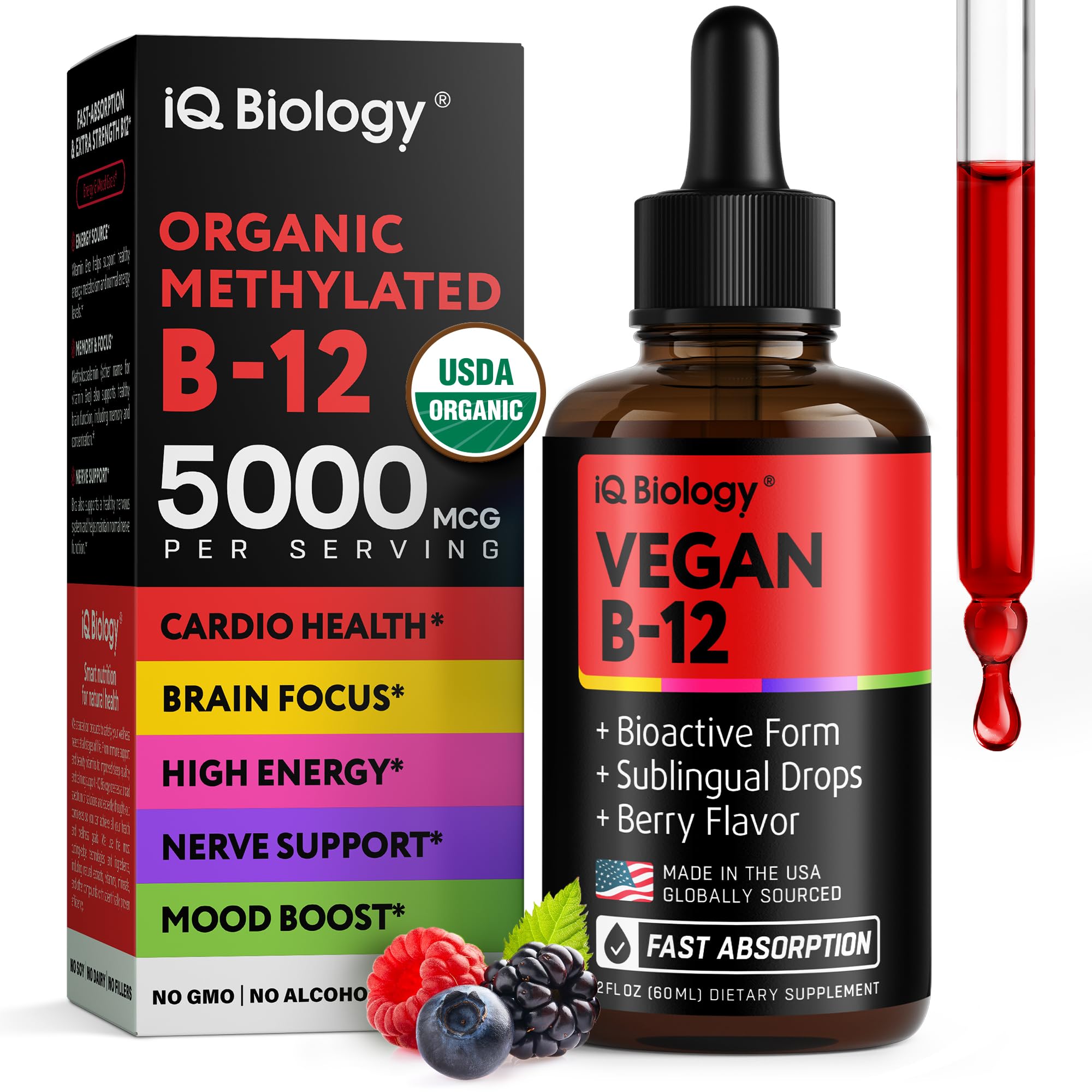 Vitamin B12 Liquid Drops 5000 mcg – Energy & Nerve Support, 60 Servings