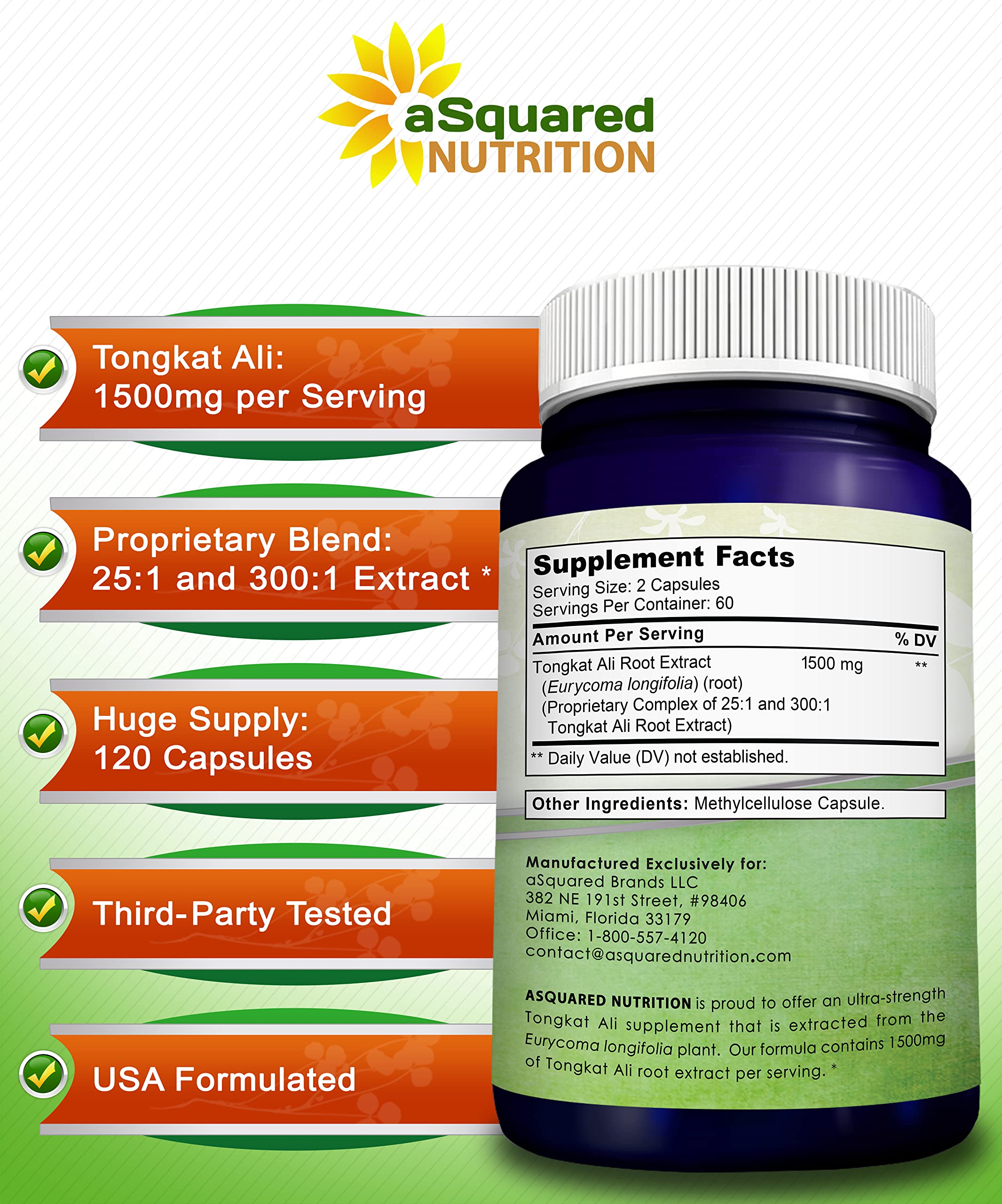 Tongkat Ali 1500mg Capsules for Testosterone, Energy & Performance Support 120 Ct