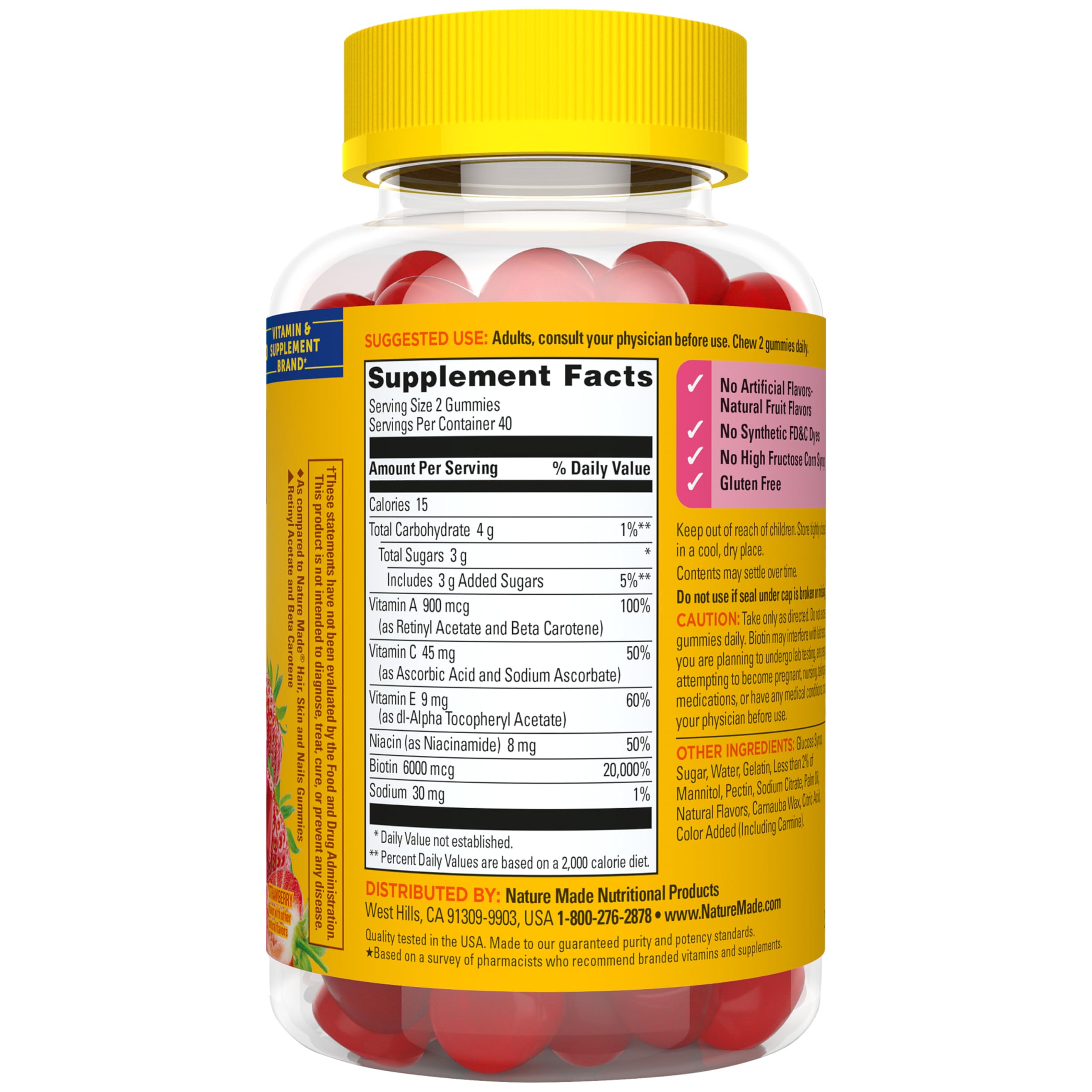 Hair Skin Nails Gummies Biotin Vitamin C E 80 Count