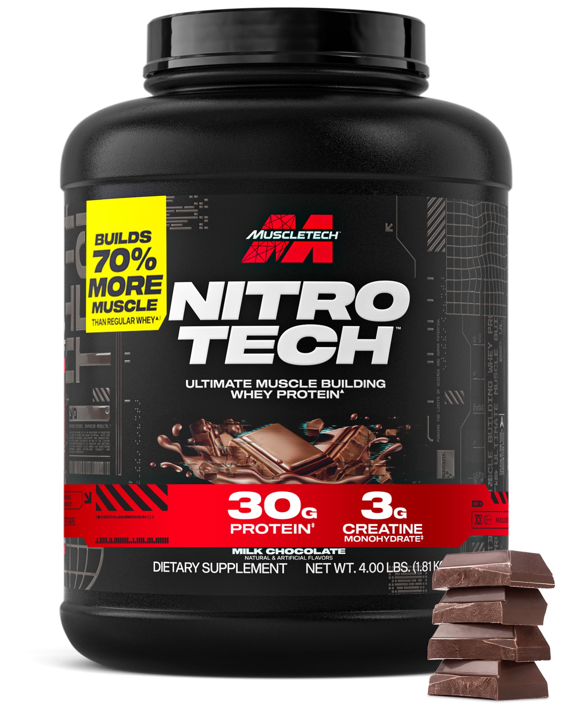 Whey Protein Isolate Powder | Milk Chocolate | 4 lbs | 30g Protein, Creatine & BCAA