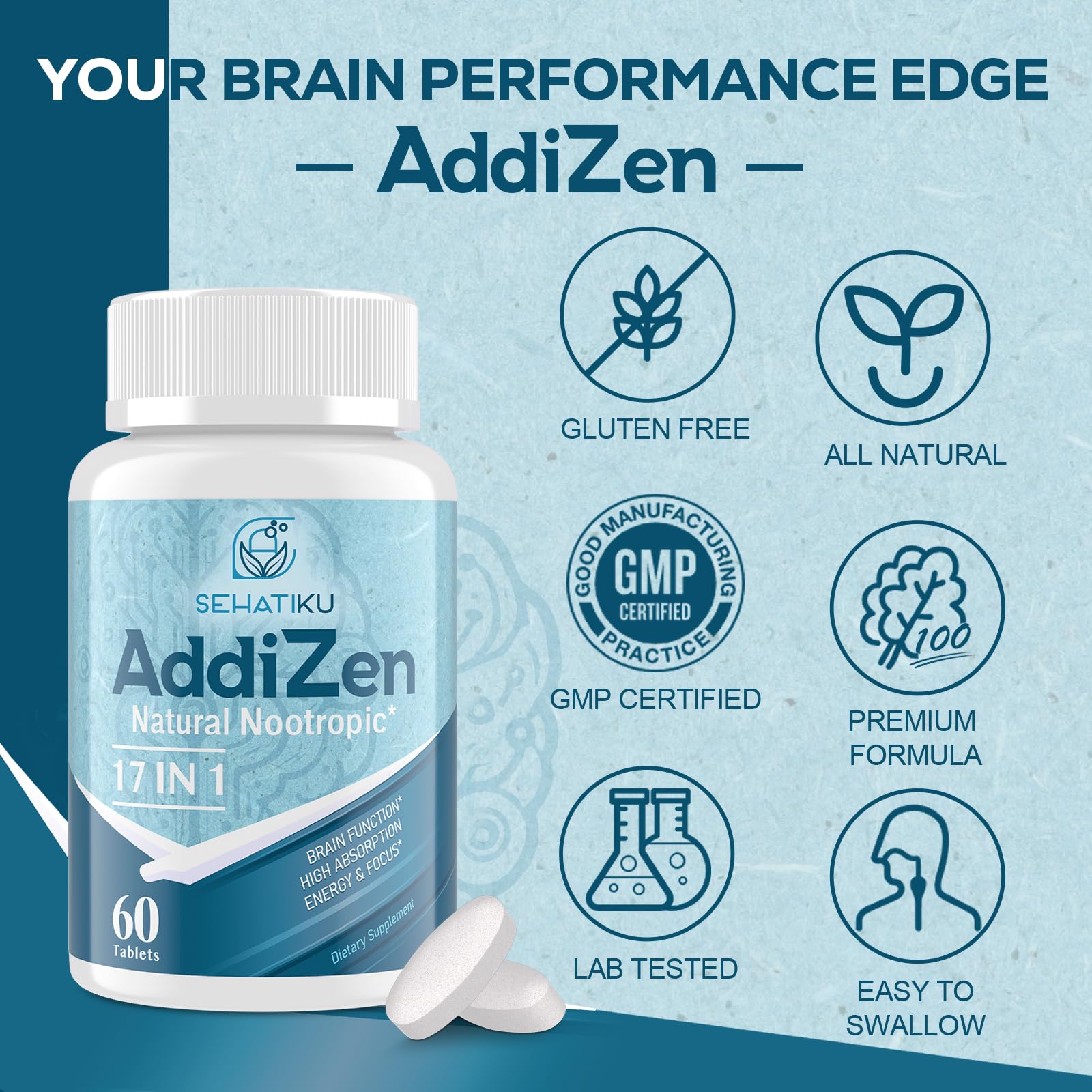 Brain Supplement for Memory, Focus & Cognitive Energy Support Tablets