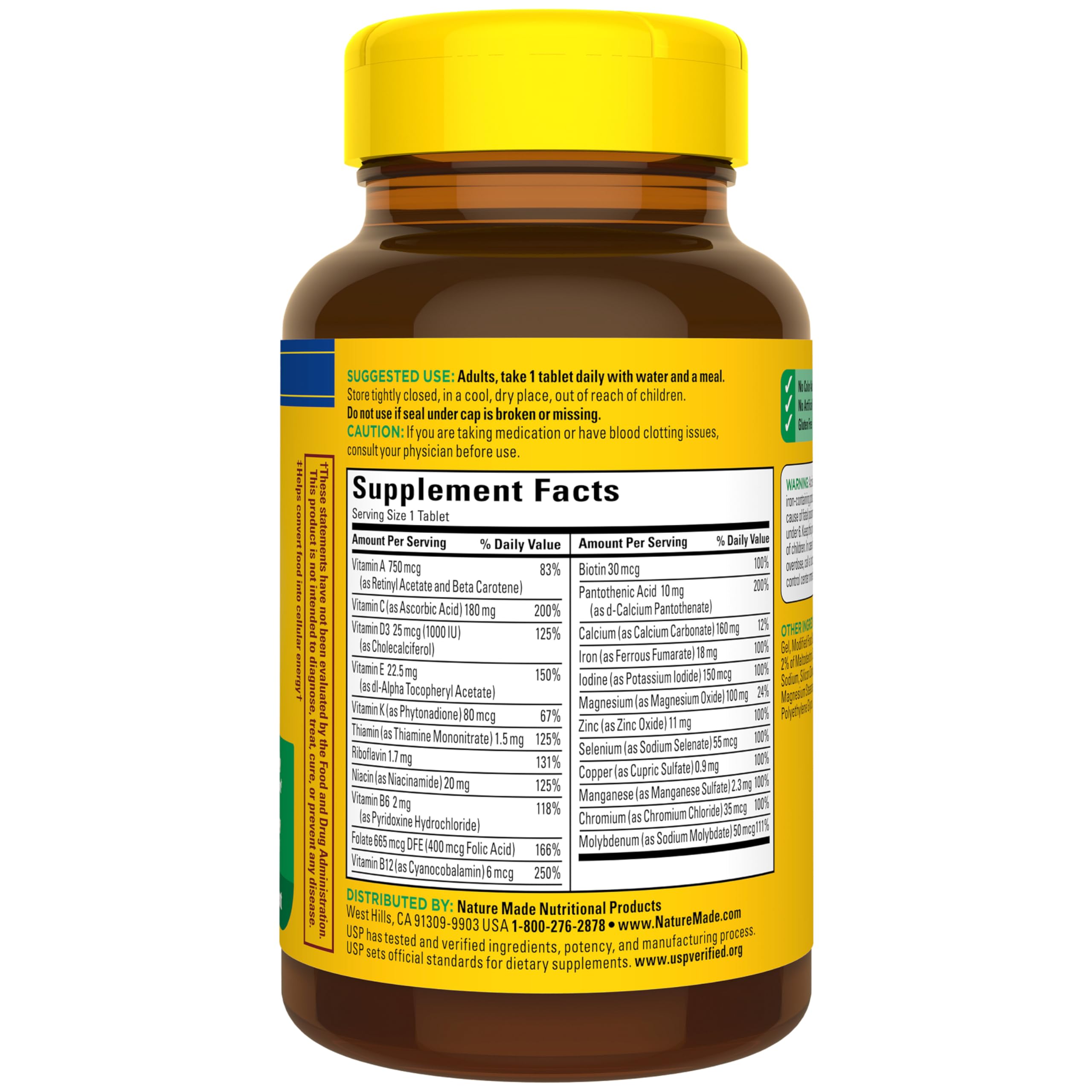 Adult Multivitamin Tablets with Iron Daily Support 130 Count