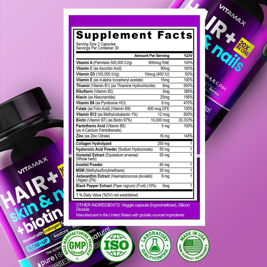 Biotin Collagen Keratin Hair Growth Support 60 Count