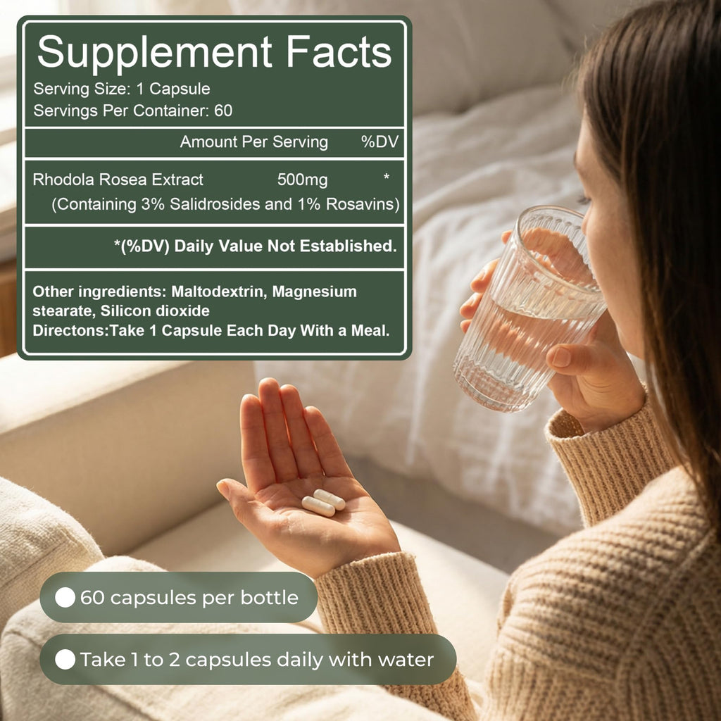 Rhodiola Rosea Capsules for Stress, Energy, Focus & Performance Support