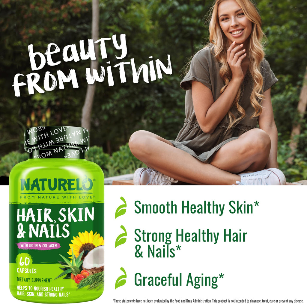 Hair Skin Nails Vitamins Biotin 5000mcg Collagen 60 Capsules