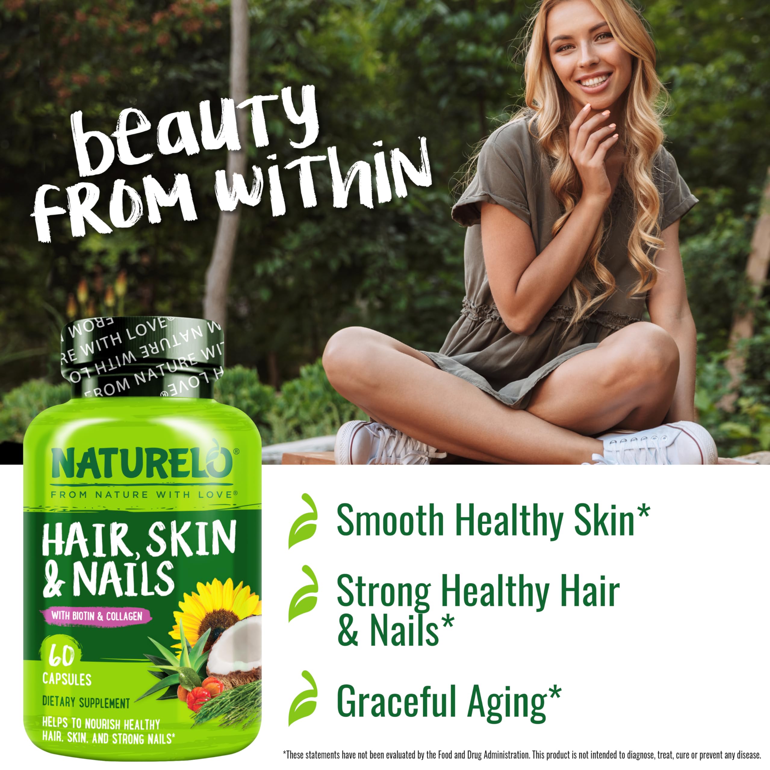 Hair Skin Nails Vitamins Biotin 5000mcg Collagen 60 Capsules