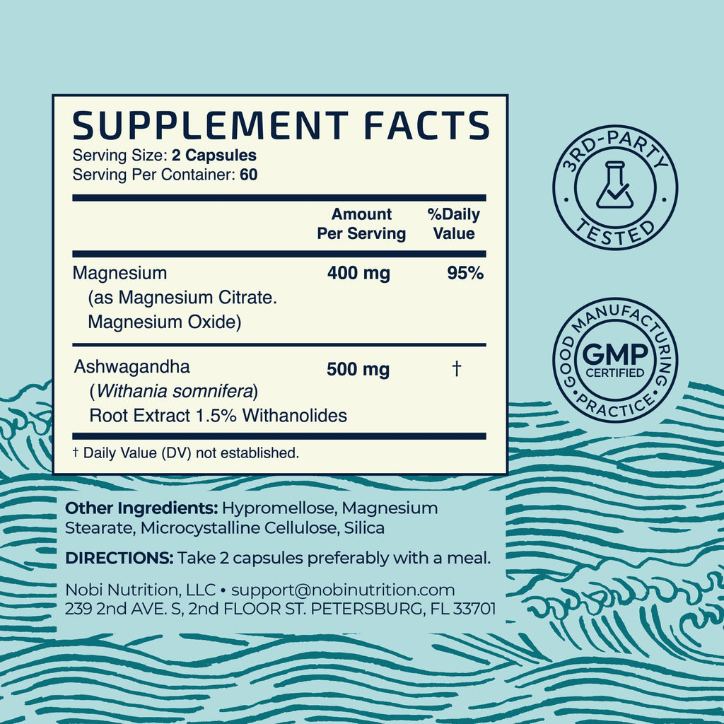 Magnesium & Ashwagandha Supplement for Calm, Sleep & Stress Support 120 Ct
