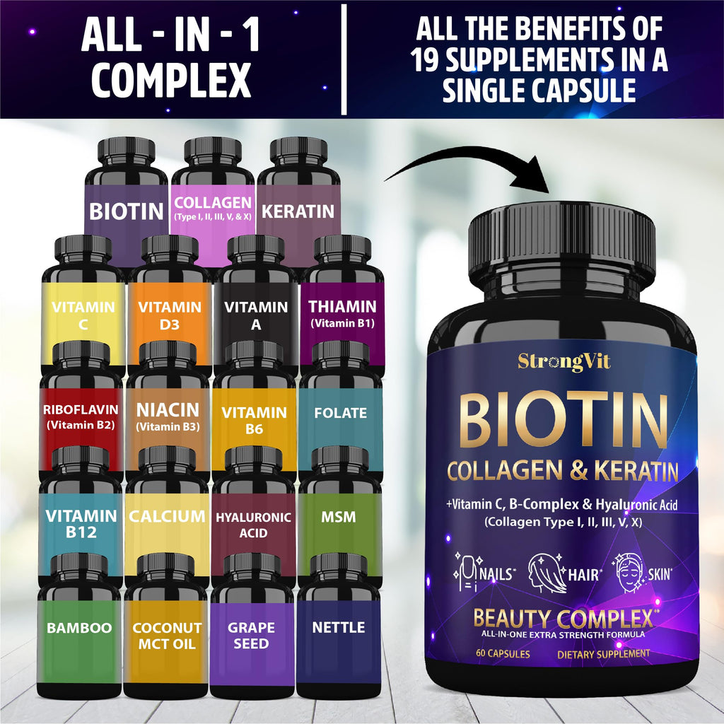 Biotin 10000mcg Hair Skin Nails Collagen 60 Capsules