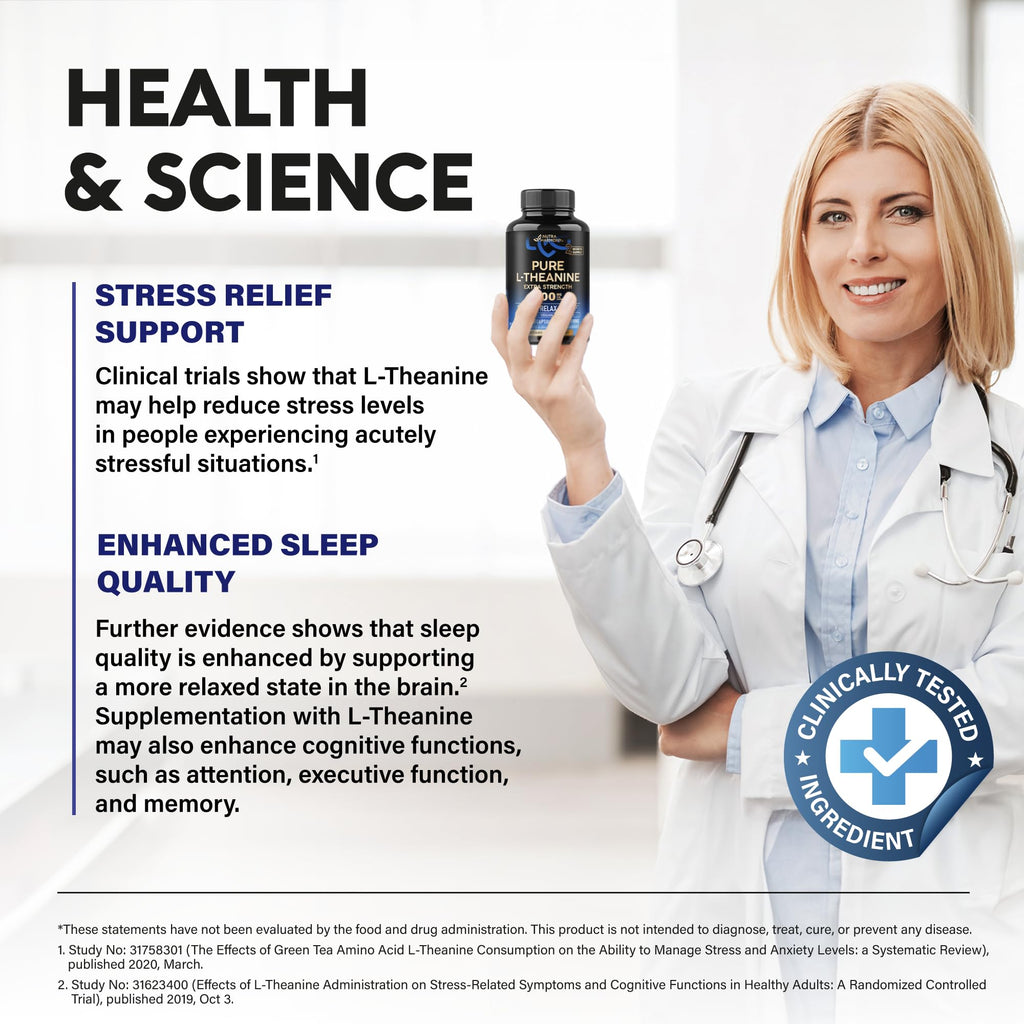 L-Theanine 400mg – Stress Relief & Sleep Support, 120 Capsules