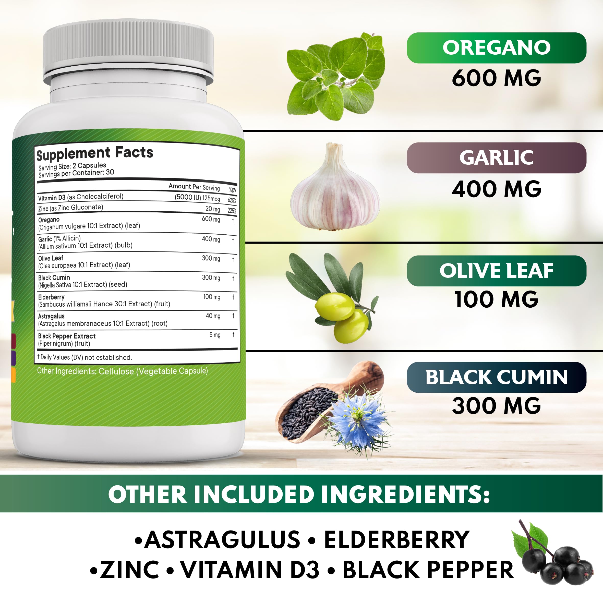 Oregano Oil Capsules with Garlic & Olive Leaf for Immune Support 120 Ct