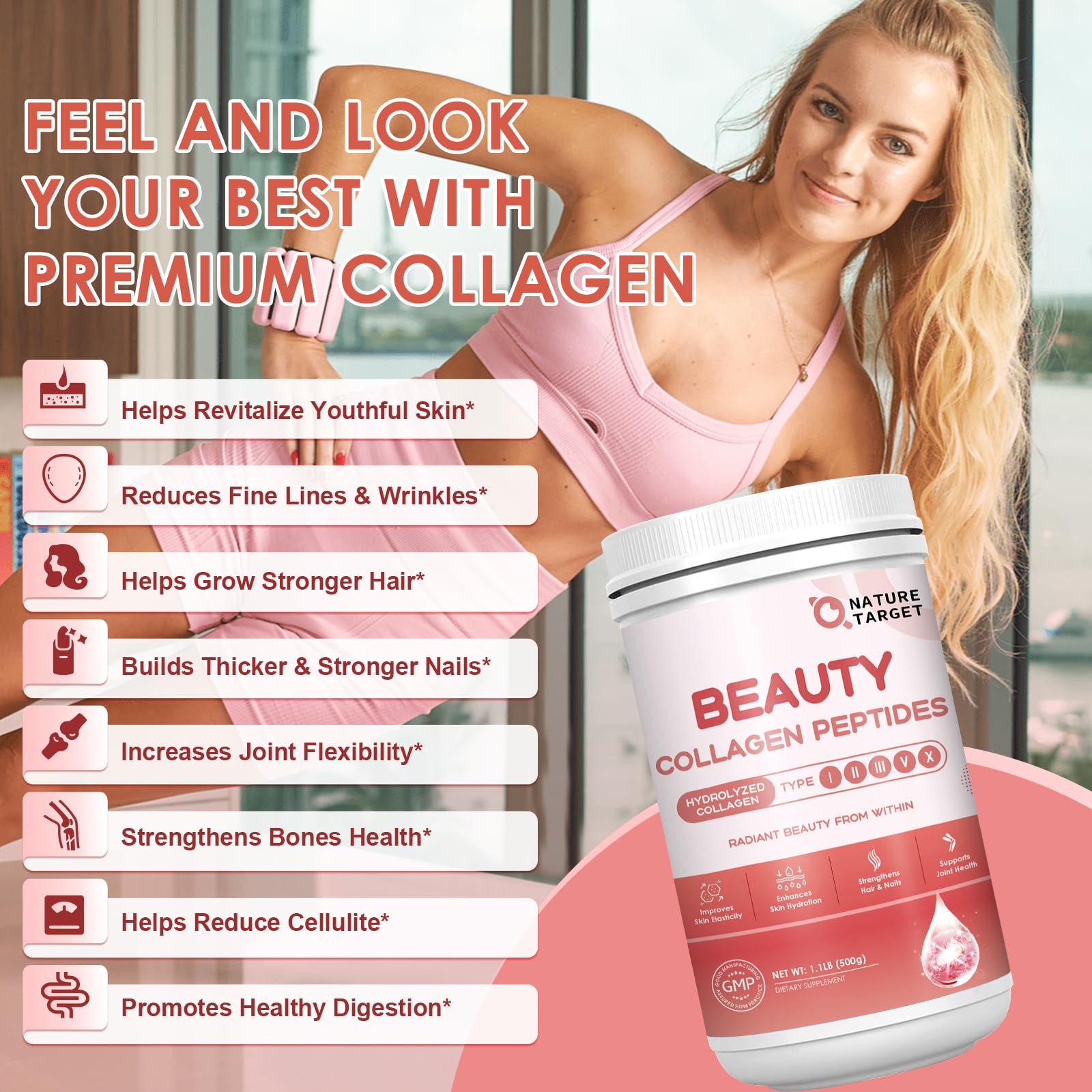 Collagen Peptides Powder Biotin Hyaluronic 50 Servings