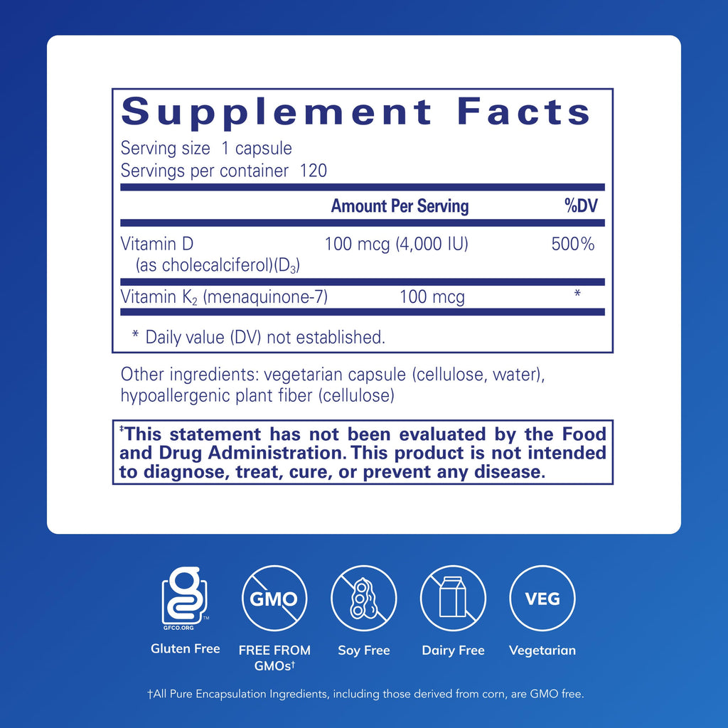 Vitamin D3 & K2 Supplement – Bone & Immune Support, 120 Caps