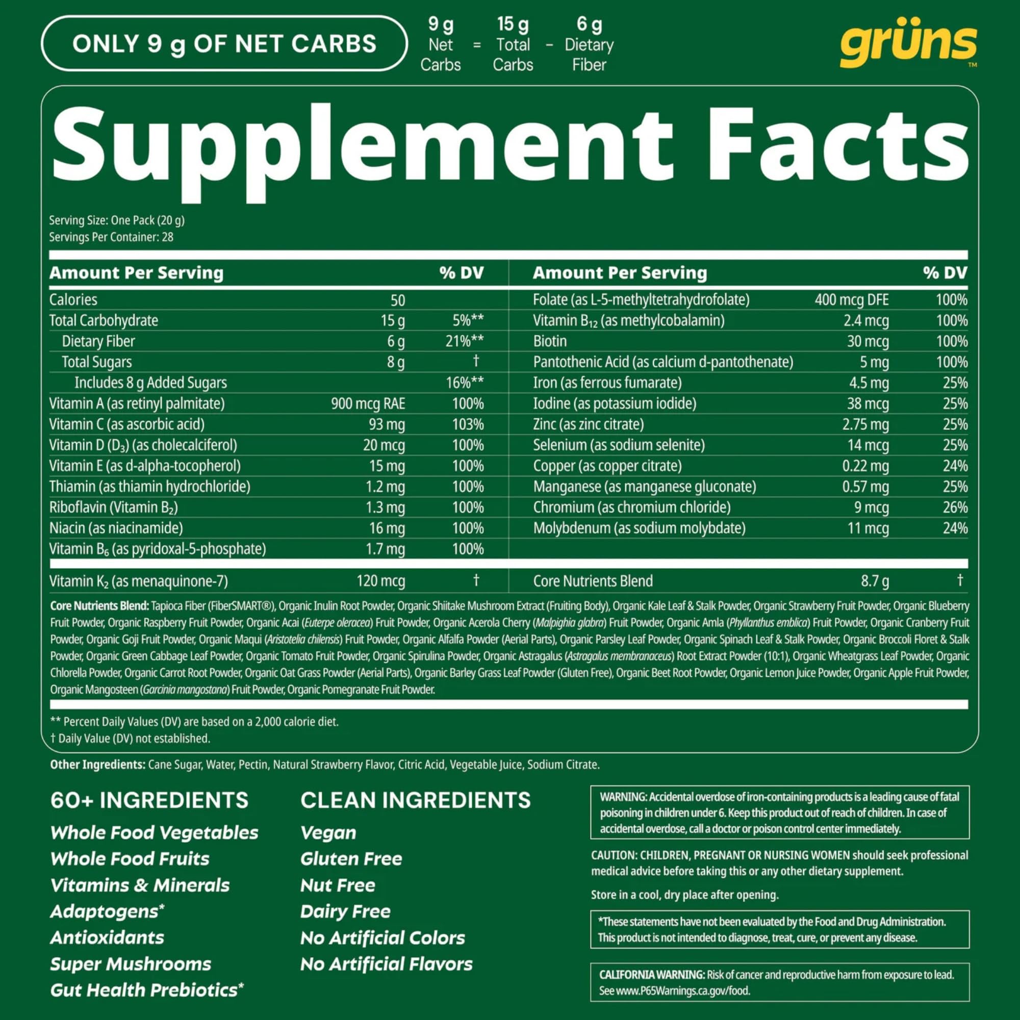 Super Greens Multivitamin Gummies with Spirulina – 28 Count