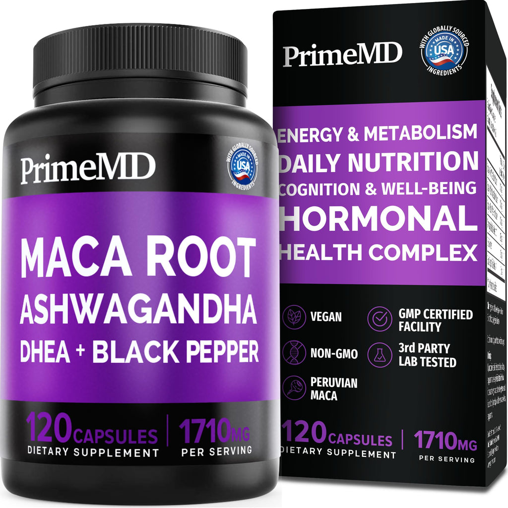 Maca Root & Ashwagandha Capsules for Energy, Mood & Hormone Support 120 Ct