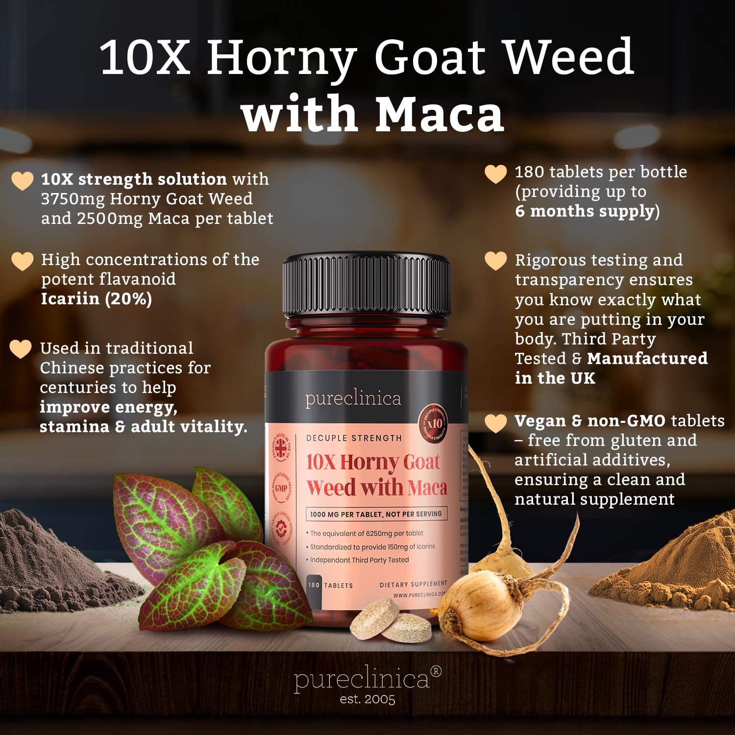 Horny Goat Weed & Maca Extract Capsules for Libido & Performance Support 180 Ct