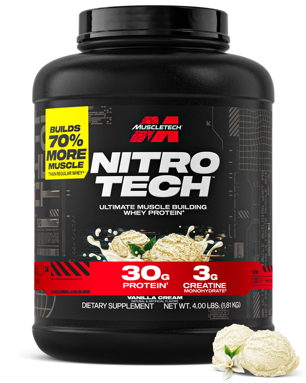 Whey Protein Isolate Powder | Vanilla Cream | 4 lbs | 30g Protein, Creatine & BCAA