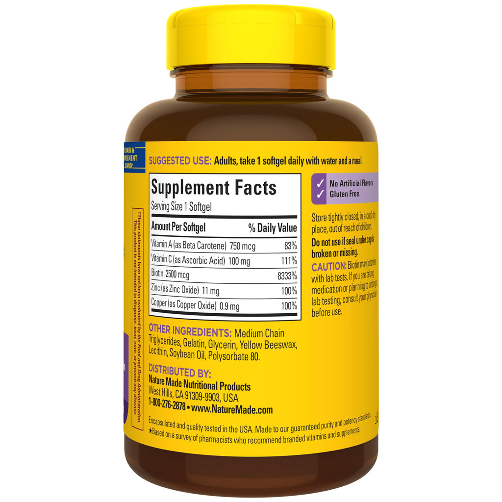 Hair Skin Nails Vitamins Biotin 2500mcg 120 Softgels
