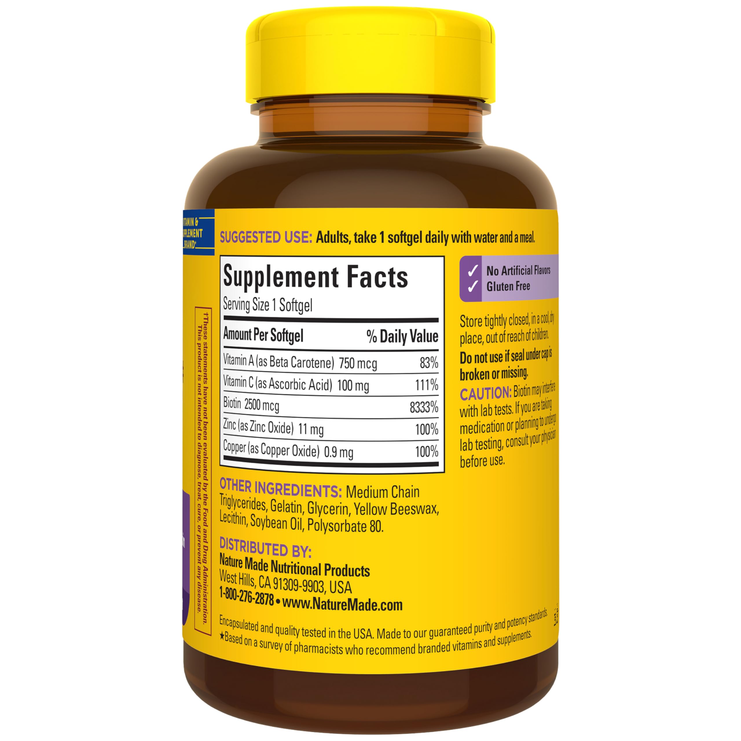 Hair Skin Nails Vitamins Biotin 2500mcg 120 Softgels