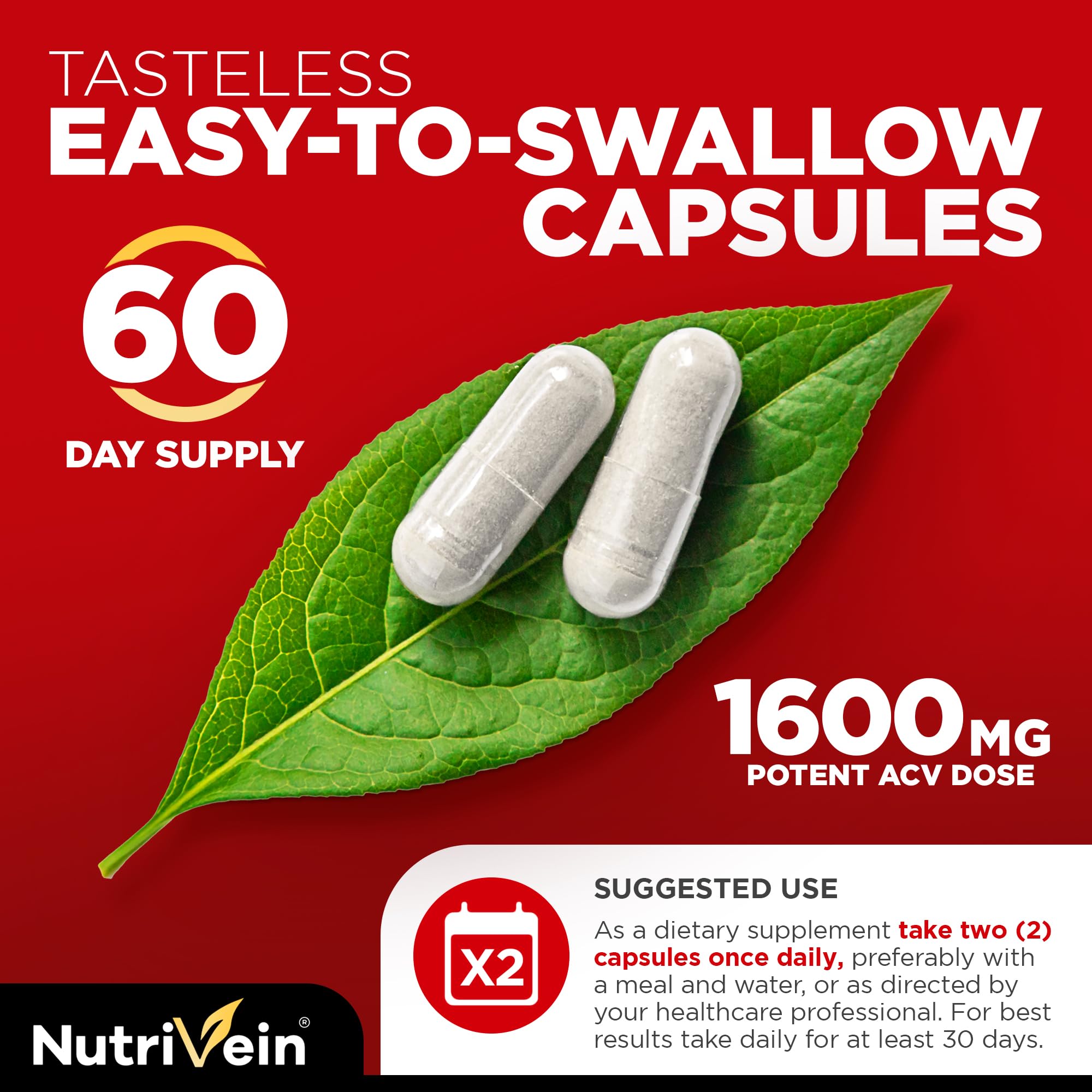Apple Cider Vinegar Capsules 1600mg for Digestion, Detox & Metabolism Support 120 Ct