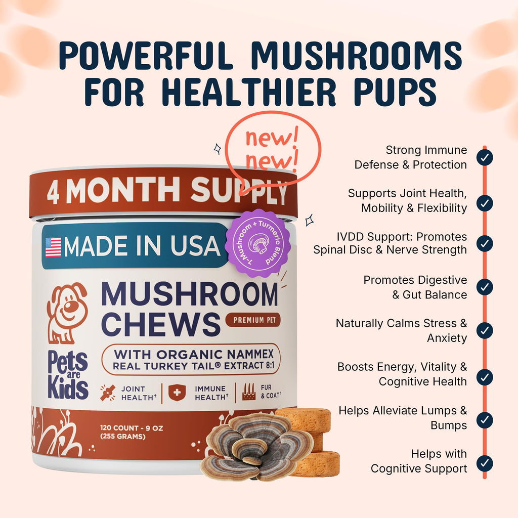 Turkey Tail Mushroom Chews for Dogs – Immunity & Joint Support 120ct