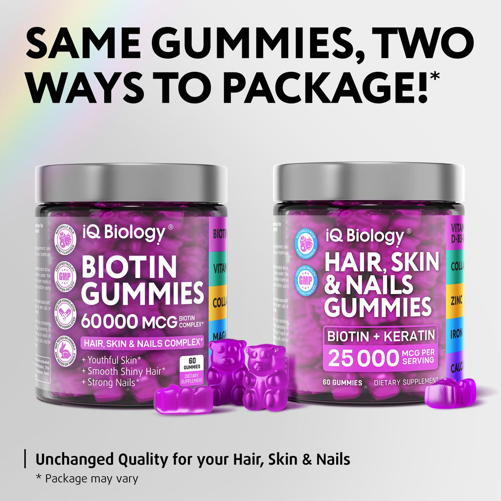 Biotin Gummies Hair Growth Collagen Keratin DHT 60 Count