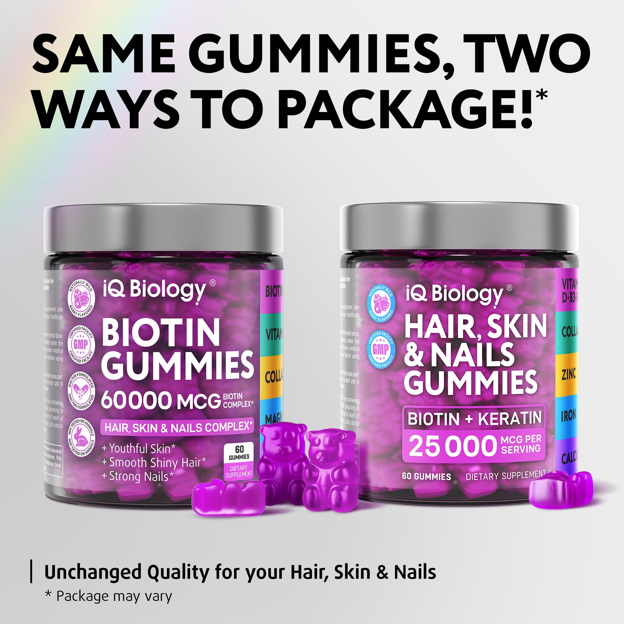 Biotin Gummies Hair Growth Collagen Keratin DHT 60 Count