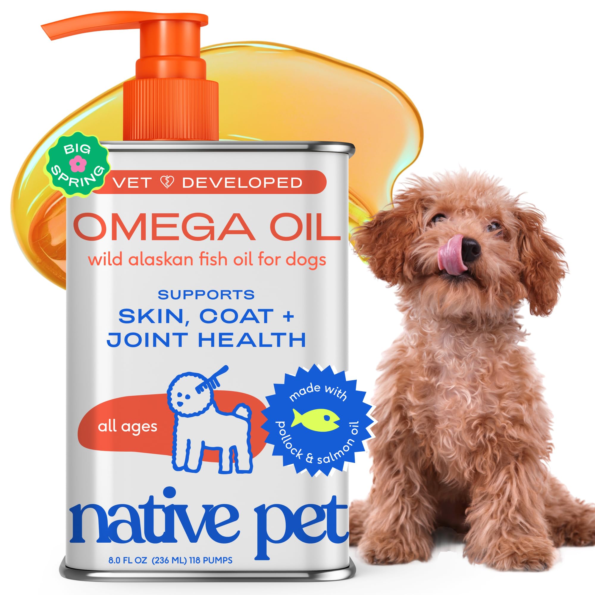 Wild Alaskan Salmon Oil for Dogs & Cats – Omega 3 6 9 Liquid 8oz