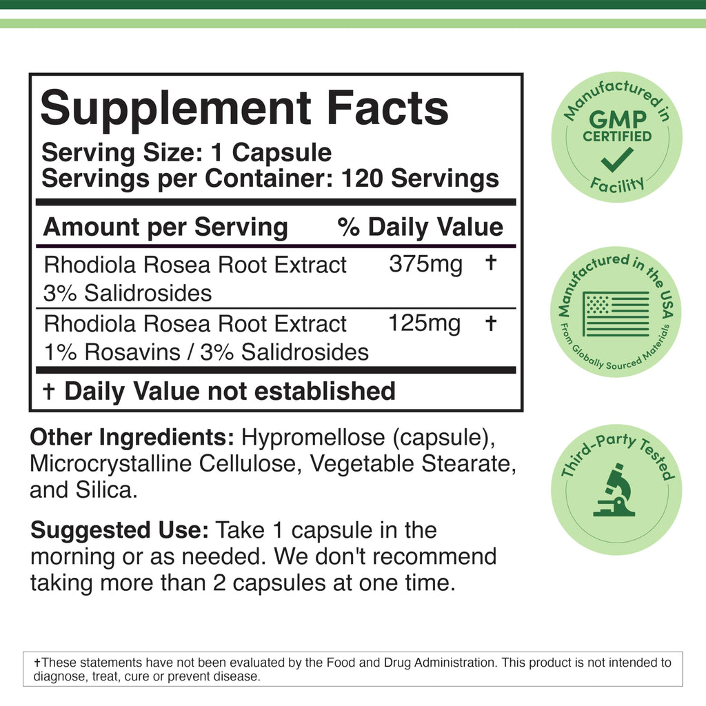 Rhodiola Rosea 500mg Capsules for Stress, Energy & Performance Support