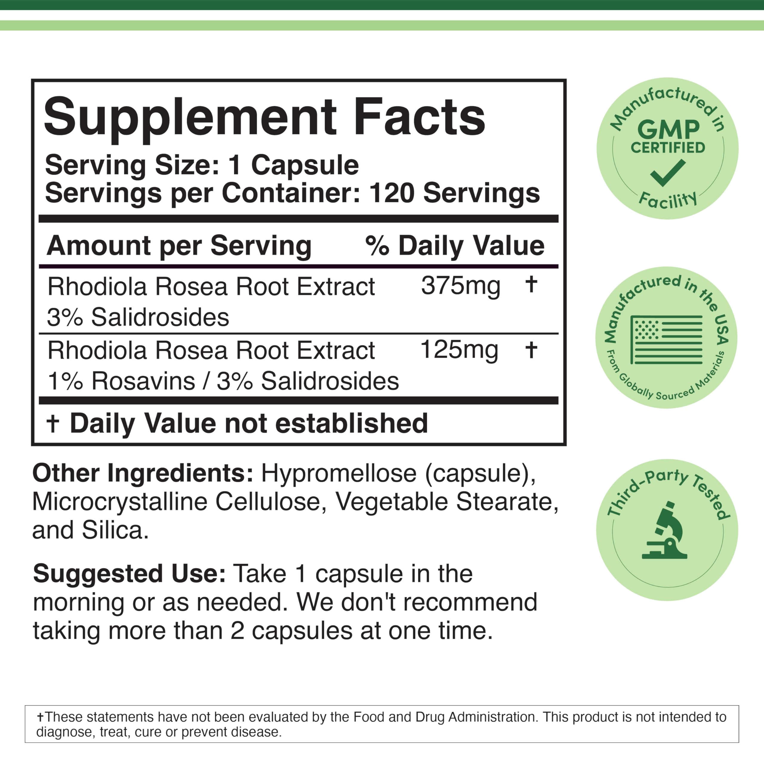 Rhodiola Rosea 500mg Capsules for Stress, Energy & Performance Support