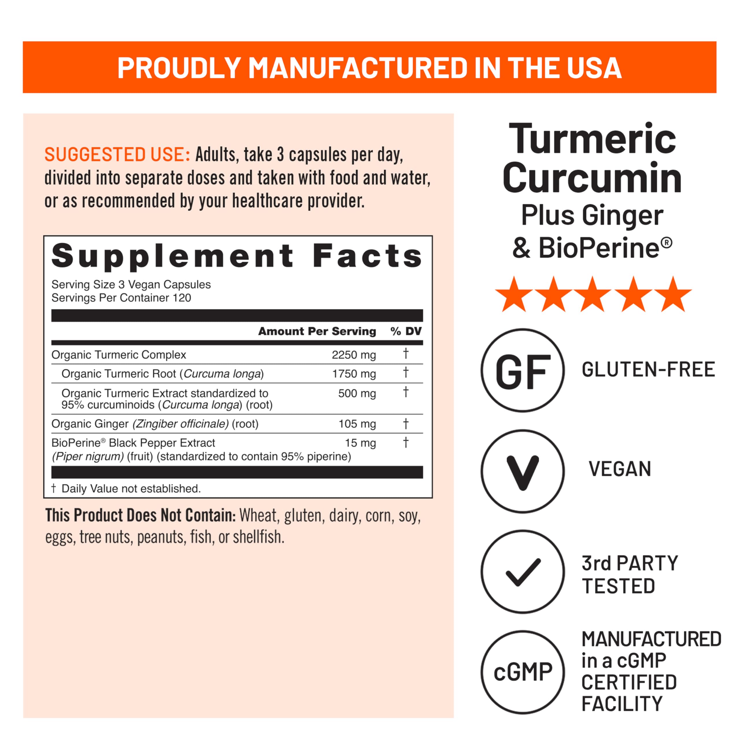 Turmeric Curcumin 2250mg Capsules with BioPerine for Joint & Immune Support 360 Ct