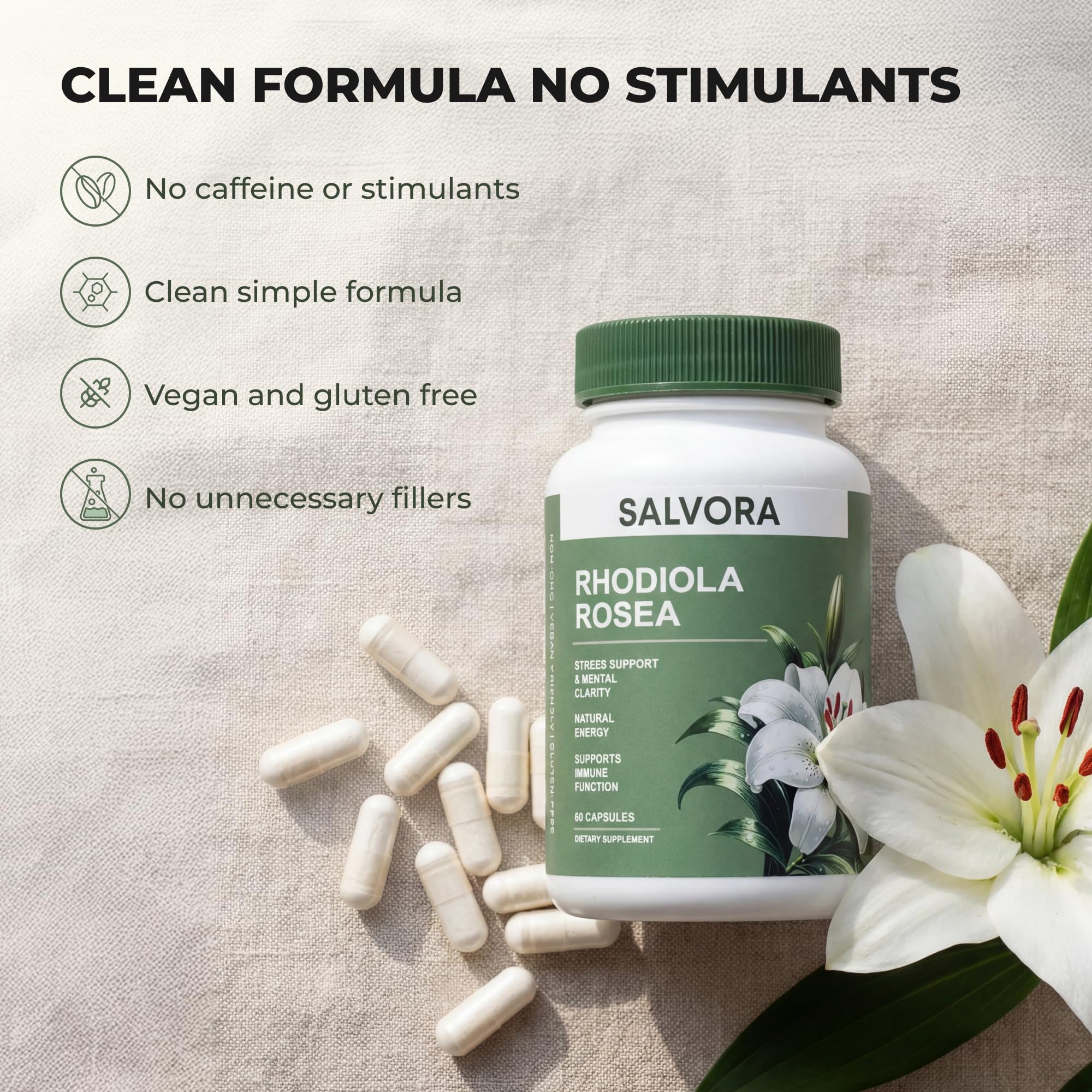 Rhodiola Rosea Capsules for Stress, Energy, Focus & Performance Support