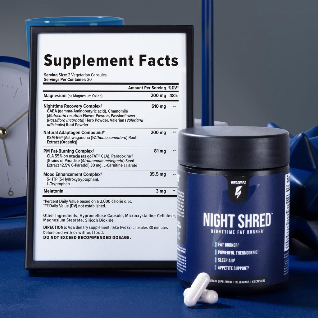 Night Fat Burner & Sleep Support with 5-HTP, Melatonin 60 Caps