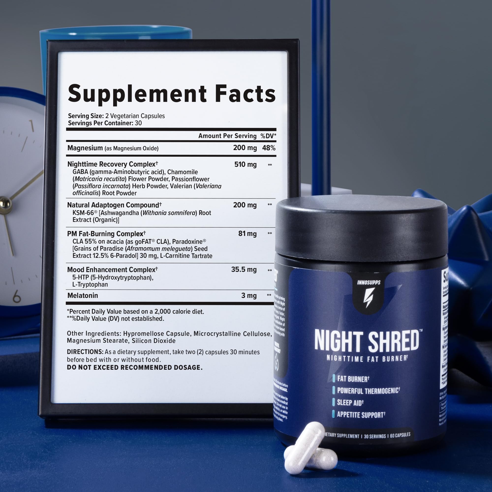 Night Fat Burner & Sleep Support with 5-HTP, Melatonin 60 Caps