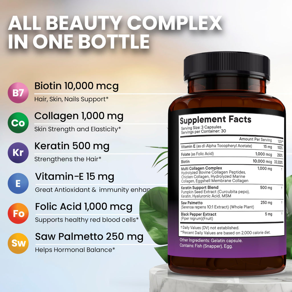 Biotin 50000mcg Hair Growth Collagen Keratin 180 Count