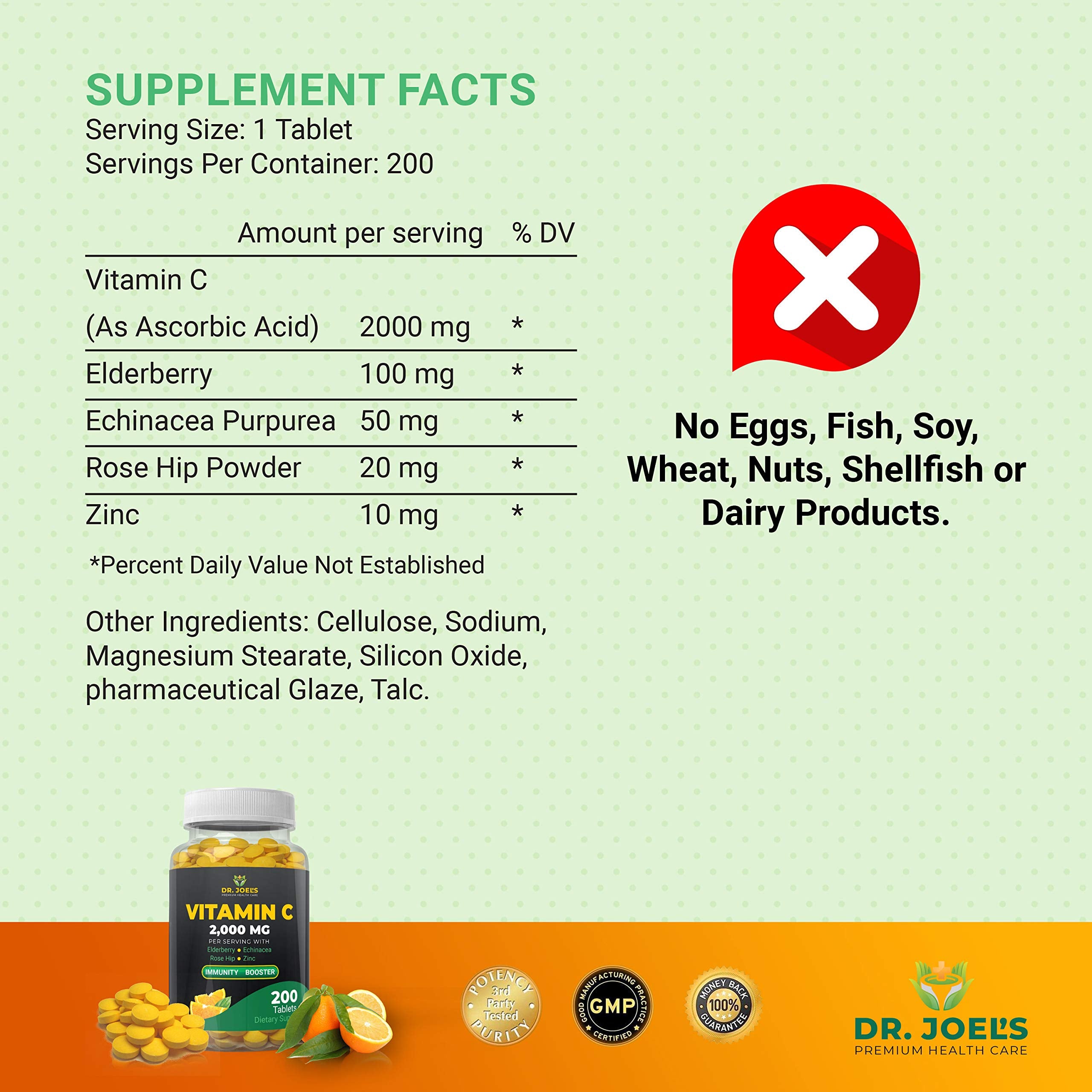 Vitamin C 2000mg Tablets with Zinc & Elderberry for Immune Support 200 Ct