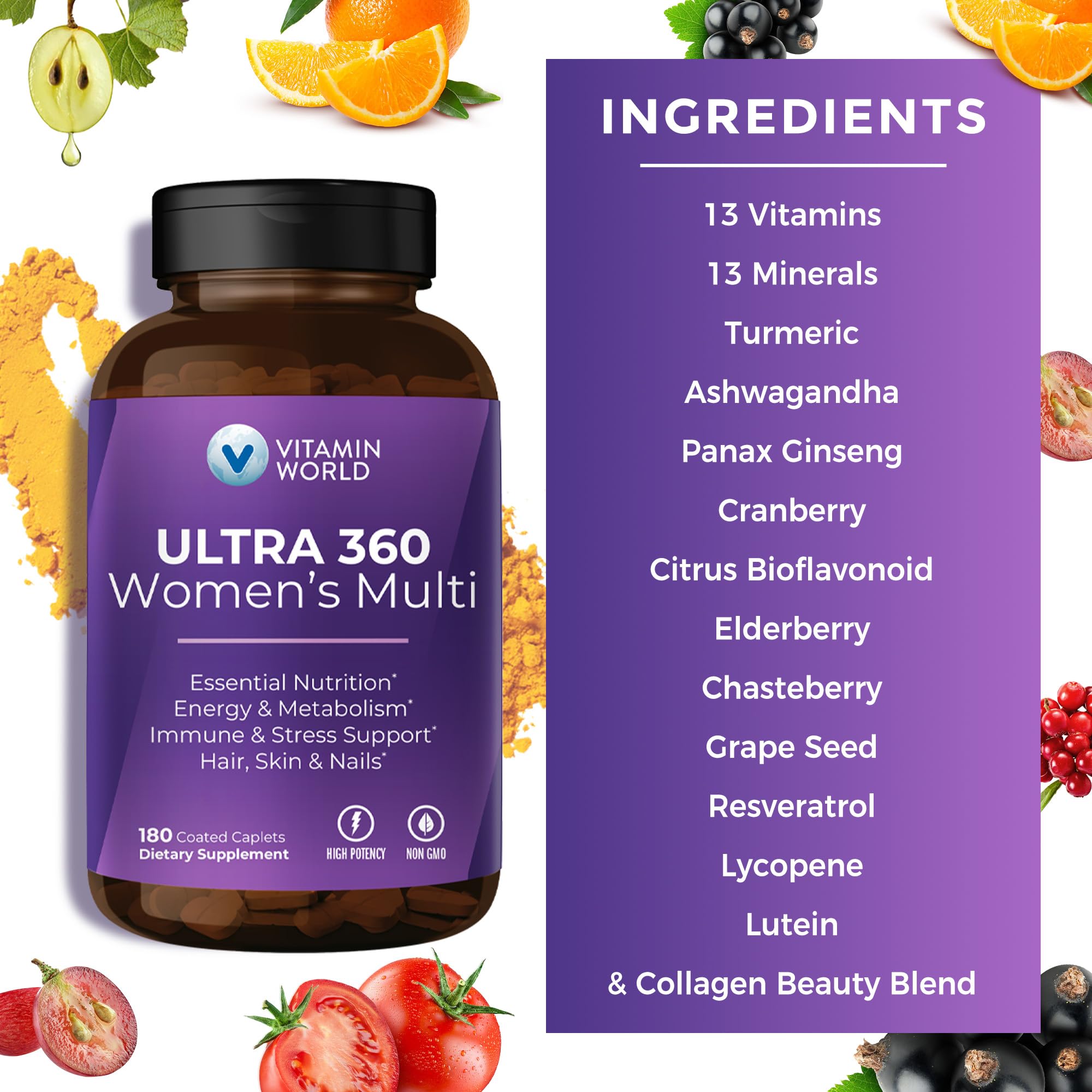 Women’s Multivitamin Collagen Iron Energy Support 180 Caplets