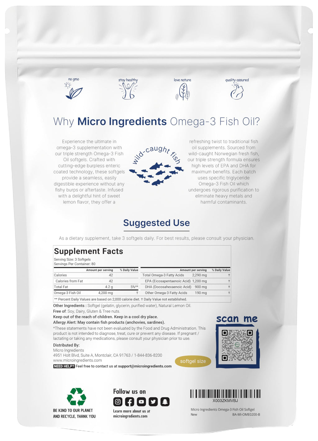Omega-3 Fish Oil 4200mg Triple Strength EPA DHA Softgels for Heart Support