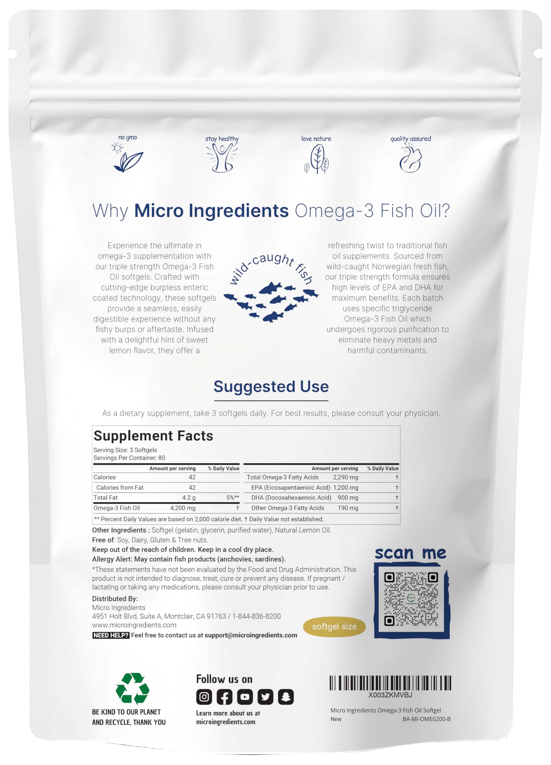 Omega-3 Fish Oil 4200mg Triple Strength EPA DHA Softgels for Heart Support