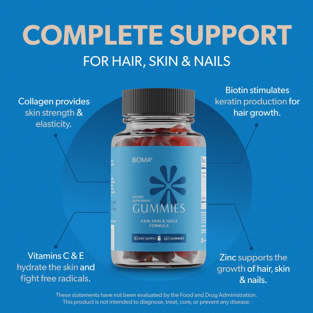 Hair Skin Nails Gummies Biotin Collagen Zinc 60 Count
