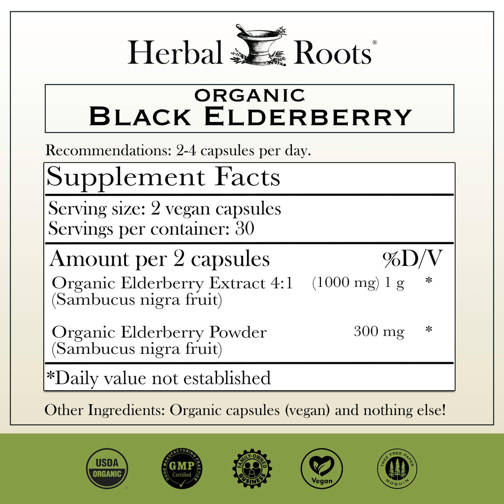 Organic Black Elderberry Capsules for Immune Support Vegan 60 Ct