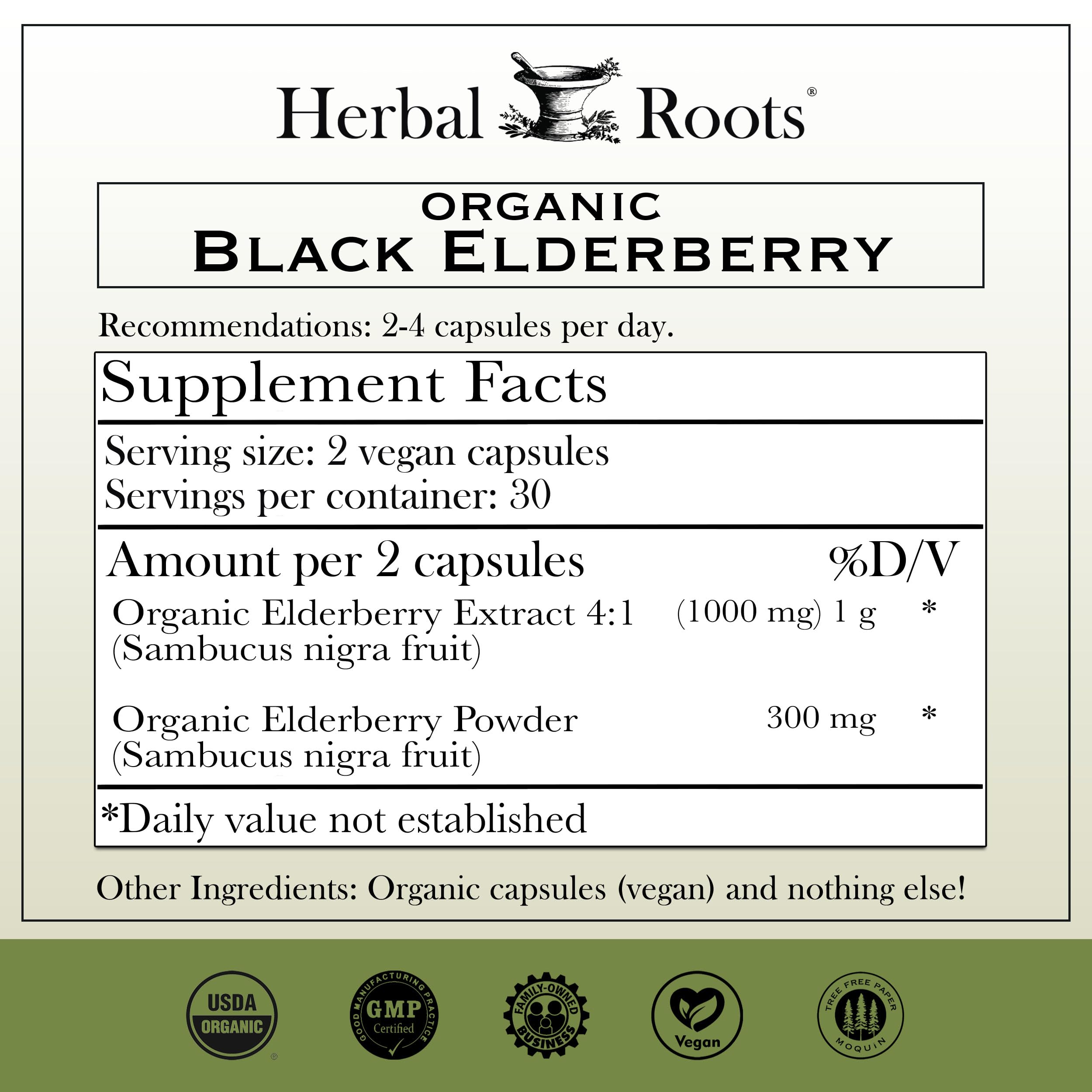 Organic Black Elderberry Capsules for Immune Support Vegan 60 Ct