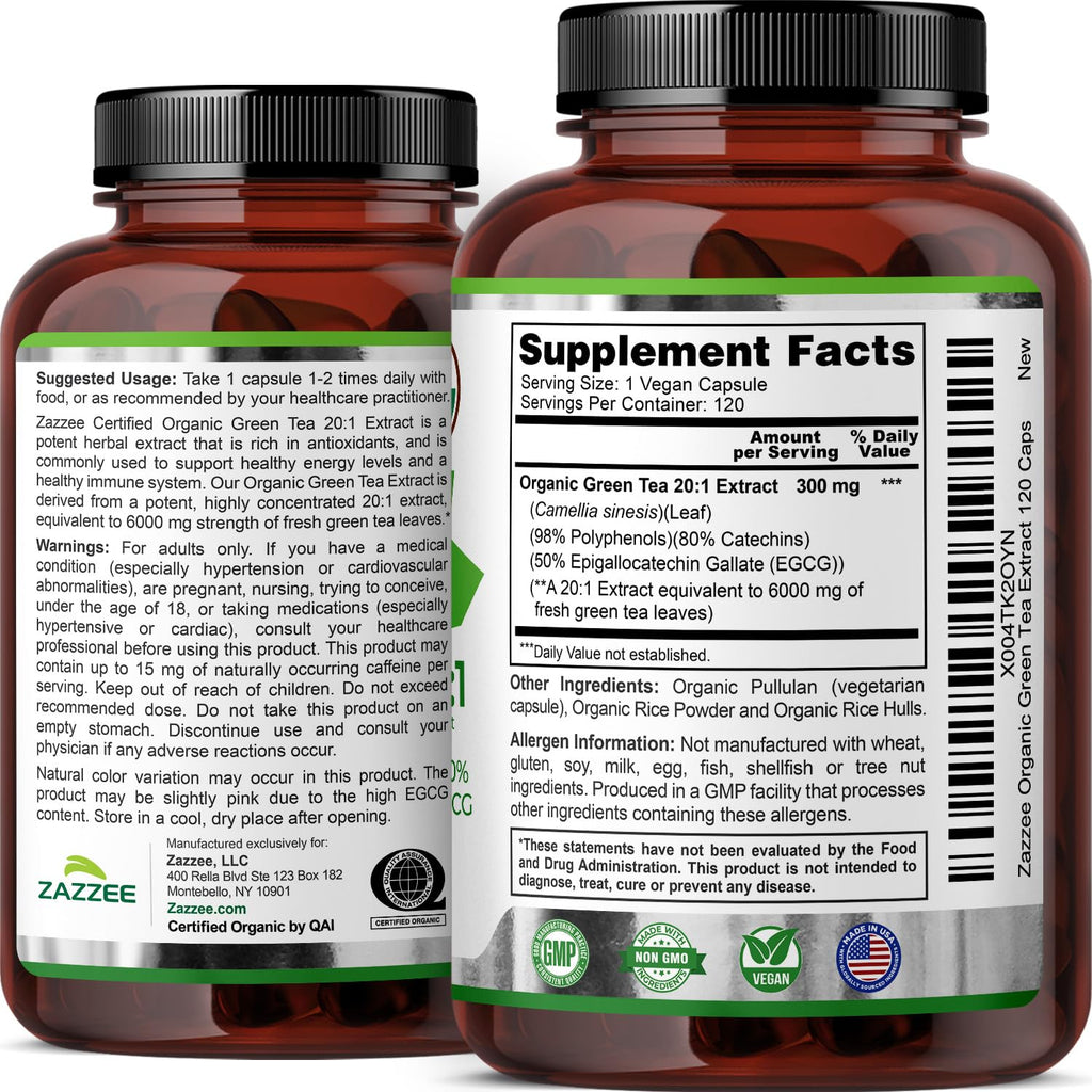 Green Tea Extract 6000mg 20:1 – EGCG Antioxidant, 120 Capsules