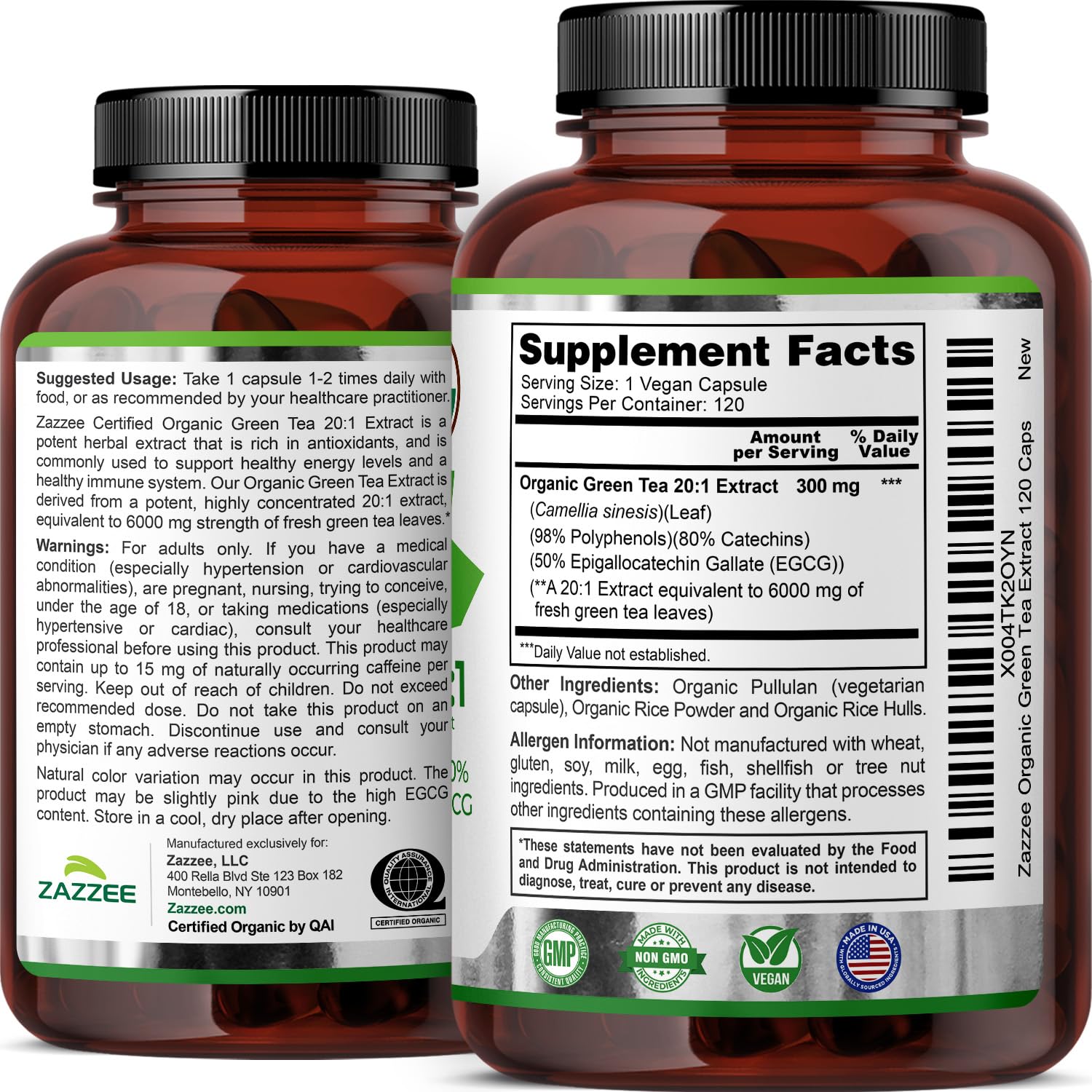 Green Tea Extract 6000mg 20:1 – EGCG Antioxidant, 120 Capsules