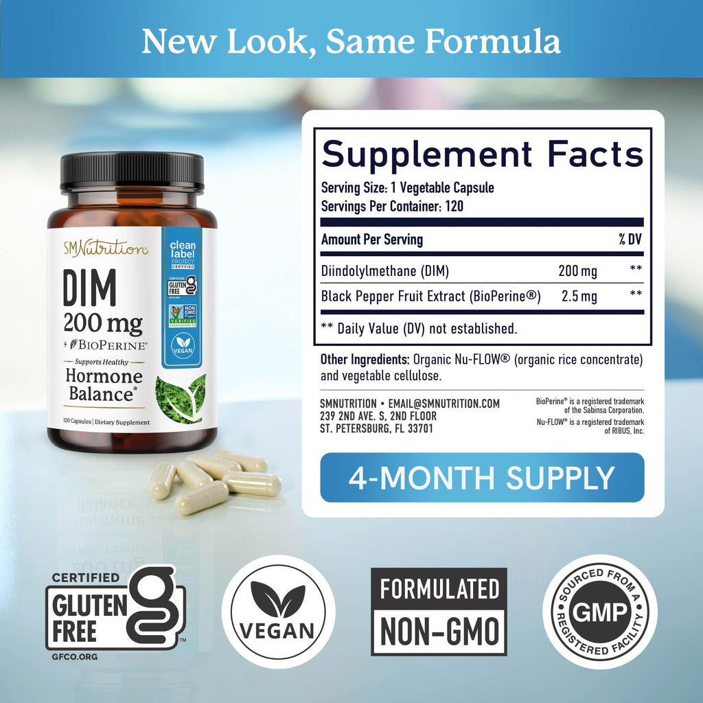 DIM 200 mg Supplement – Estrogen & Hormone Balance, 120 Ct