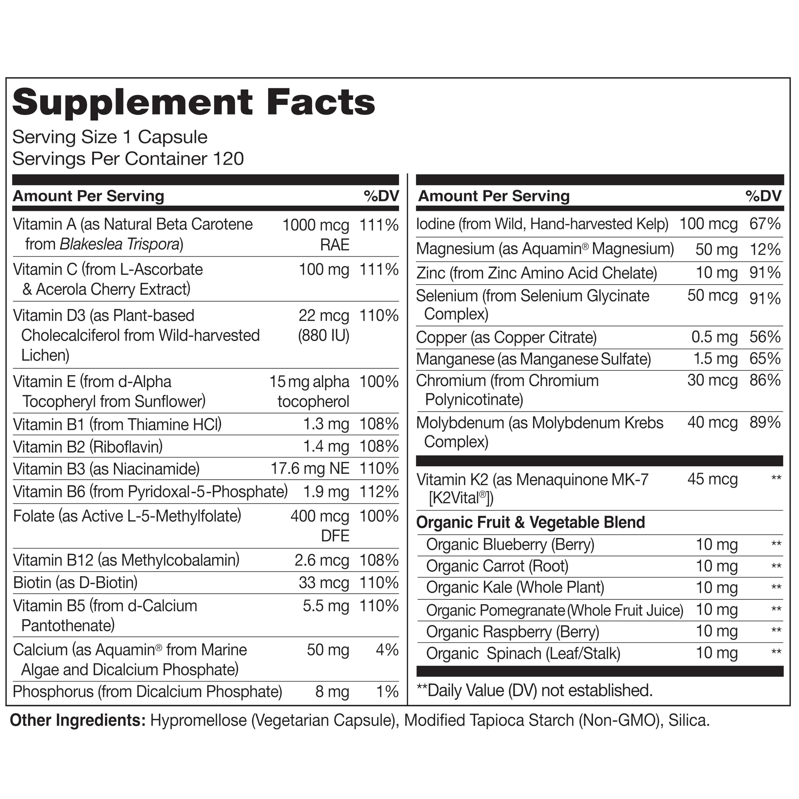 Men’s One Daily Multivitamin Whole Food Energy Support 120 Capsules