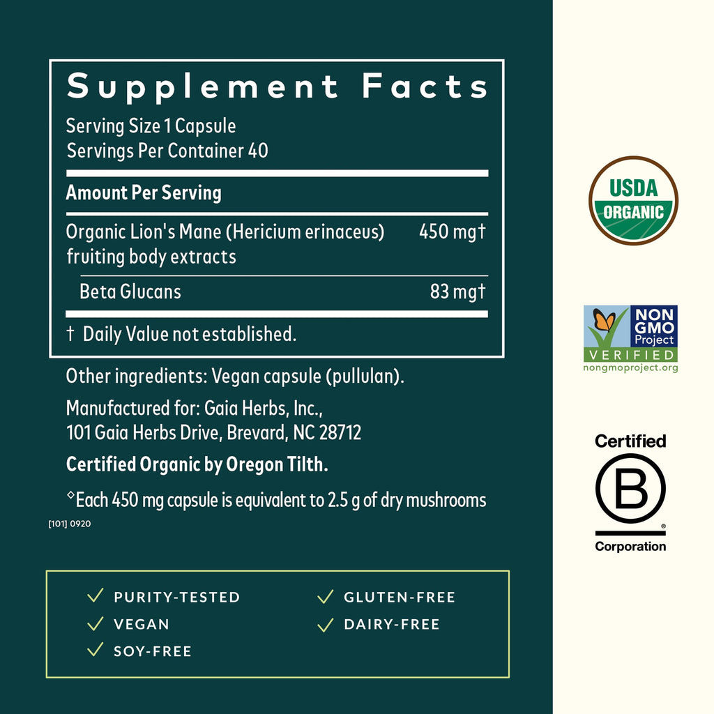 Lion’s Mane Mushroom Capsules for Brain, Memory & Nerve Support Vegan