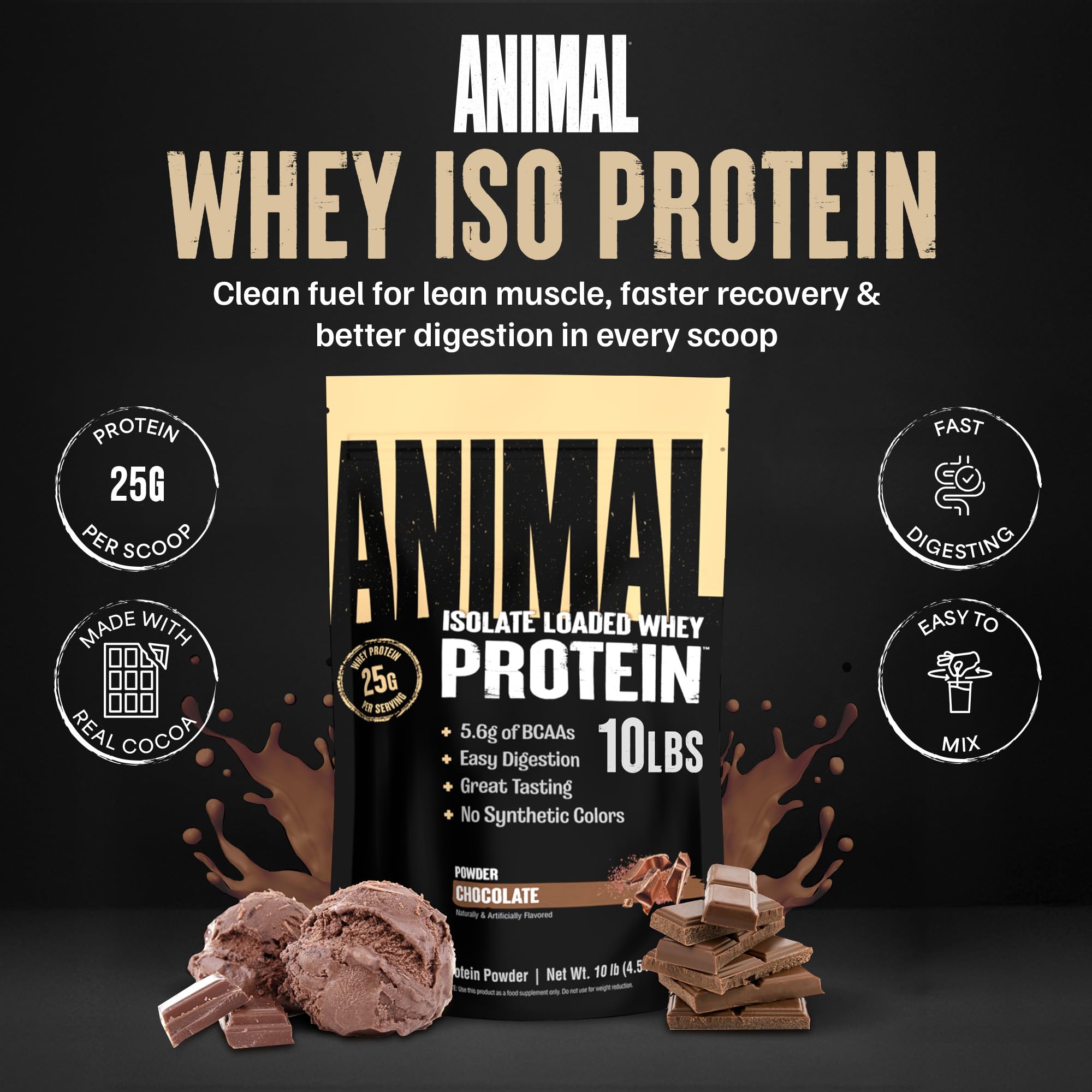 Whey Protein Isolate Chocolate 25g Protein Low Sugar 10 lb